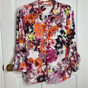 Dana Buchman•floral graphic top tunic blouse Medium Office Business Clas…